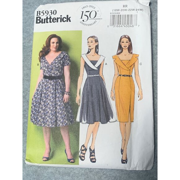 Butterick B5930 Dress Sewing Pattern Size 18W 20W 22W 24W Retro 2013 uncut - Picture 1 of 4